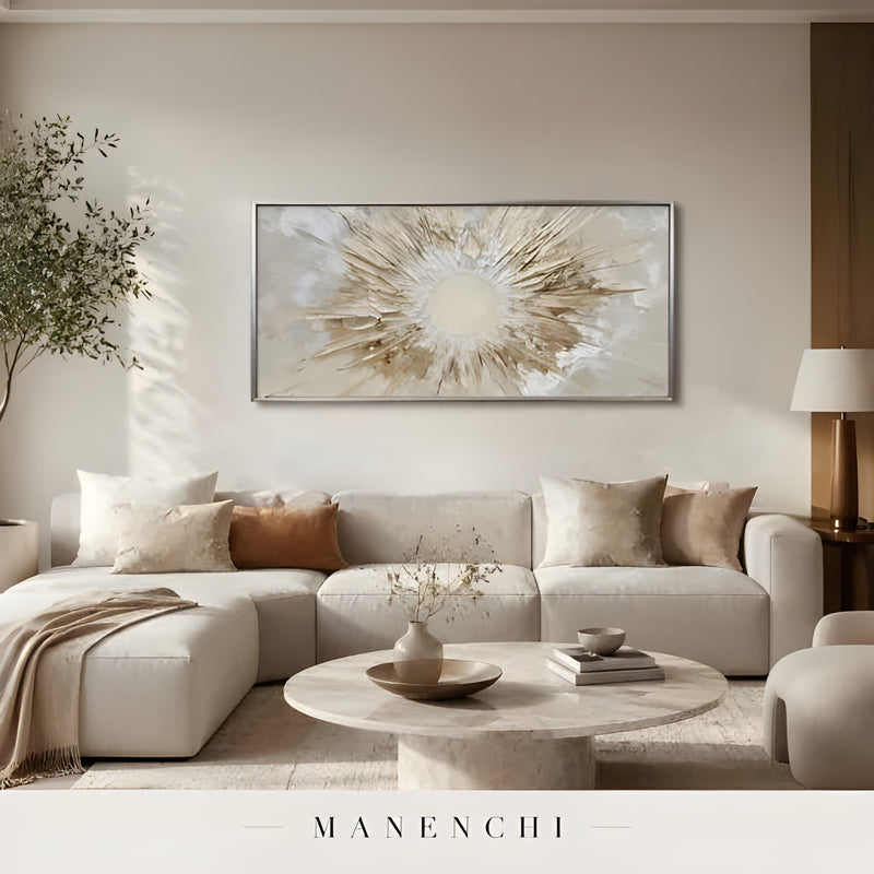 Solar Radiance Burst abstract painting displayed in living room sofa decor