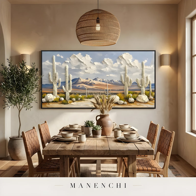 Sonoran Solstice Vista abstract painting displayed in dining room interior design