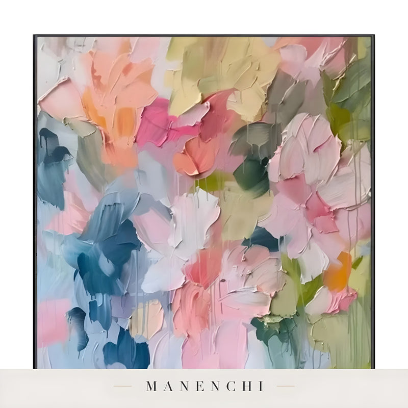 Close-up detail of the textured brushwork in Springtime Impressionist Abstraction