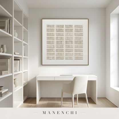 Structured Tonal Grid abstract painting displayed in home office desk
