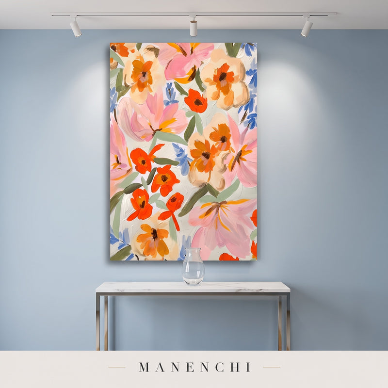 Summer Bloom Canvas abstract painting displayed in an entryway