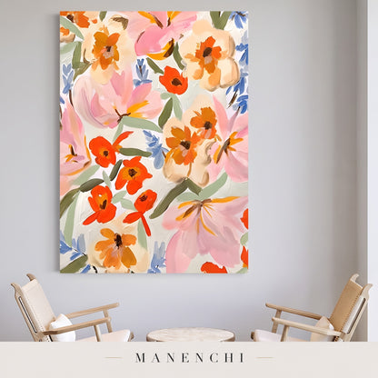 Summer Bloom Canvas abstract painting displayed in kitchen