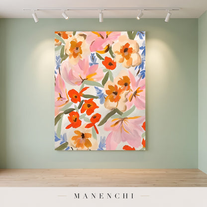 Summer Bloom Canvas abstract painting displayed in a modern living room