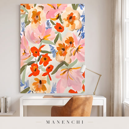 Summer Bloom Canvas abstract painting displayed in a study