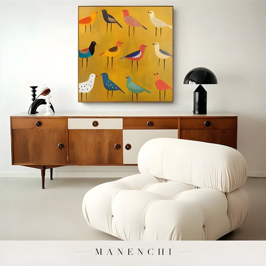 Sunny Avian Assemblage - original hand-painted abstract painting by Manenchi