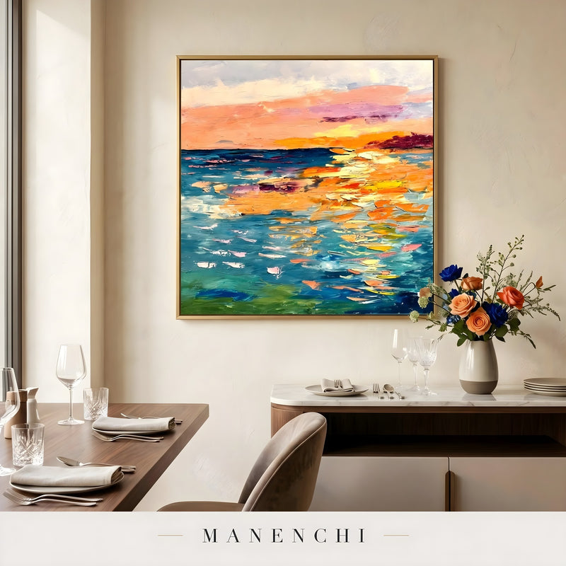 Sunset Prism Impression abstract painting displayed in dining room