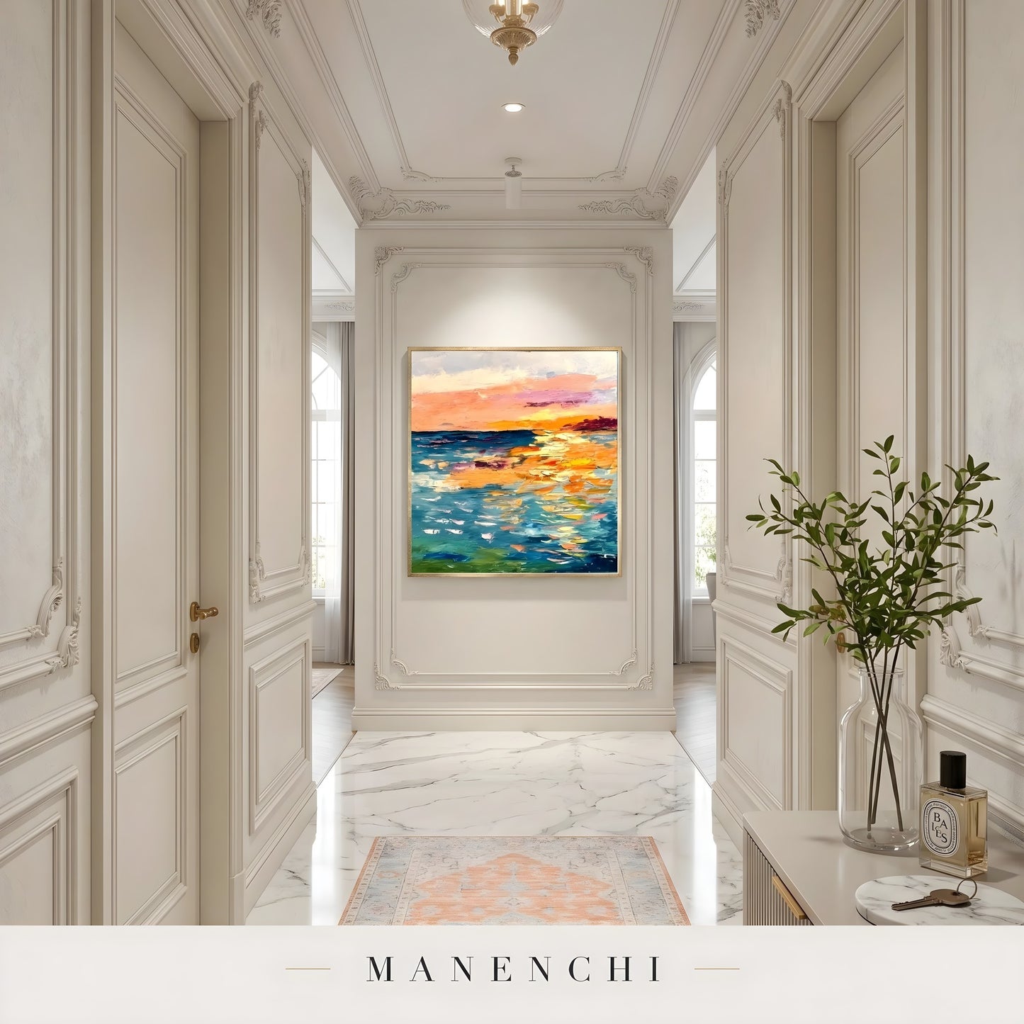 Sunset Prism Impression abstract painting displayed in hallway gallery