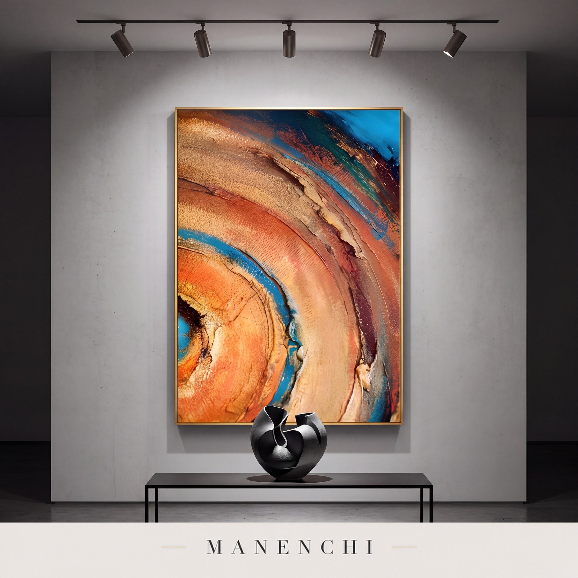 Terra Aqua Vortex abstract painting displayed in an entryway