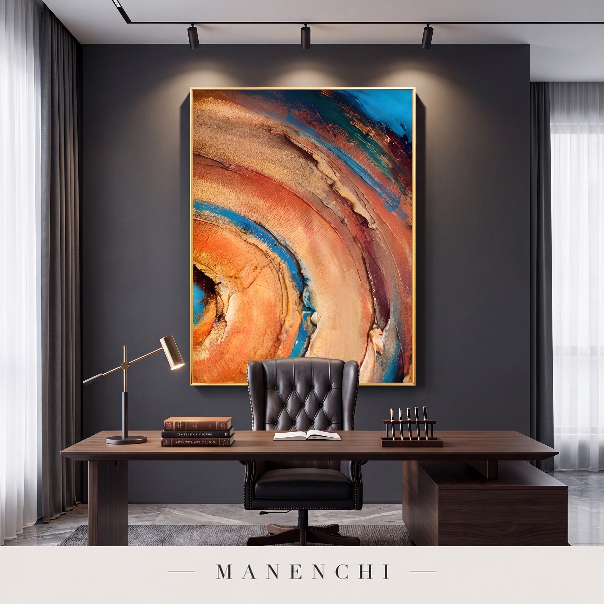 Terra Aqua Vortex abstract painting displayed in a study