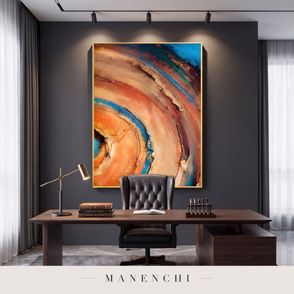 Terra Aqua Vortex abstract painting displayed in a study
