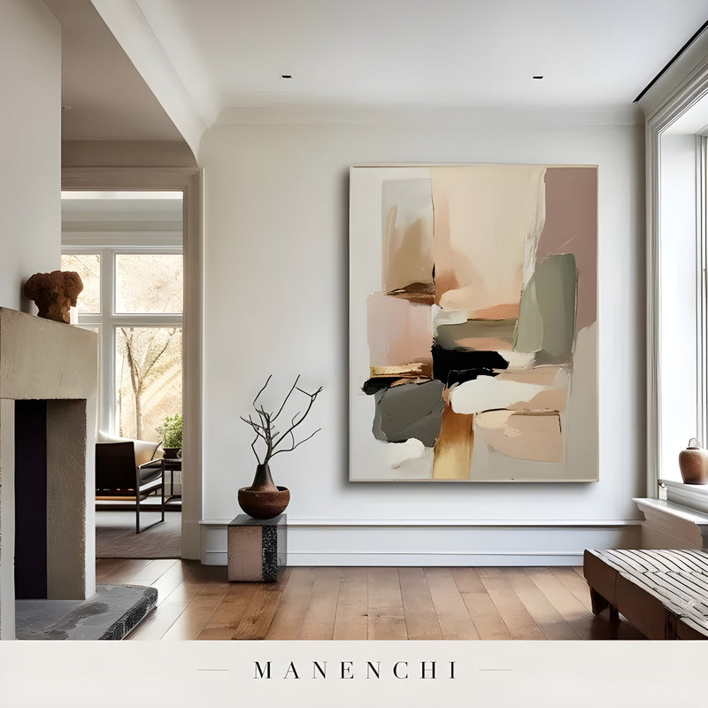 Terra Blush Strata abstract painting displayed in abstract art modern interior