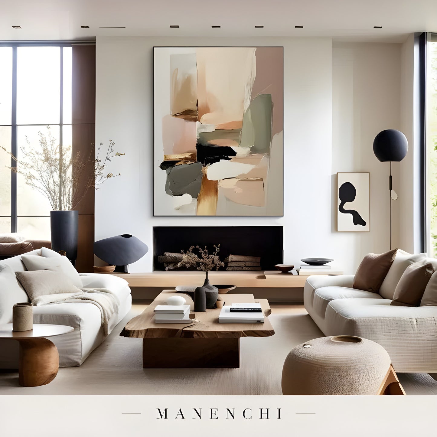 Terra Blush Strata abstract painting displayed in contemporary living room display