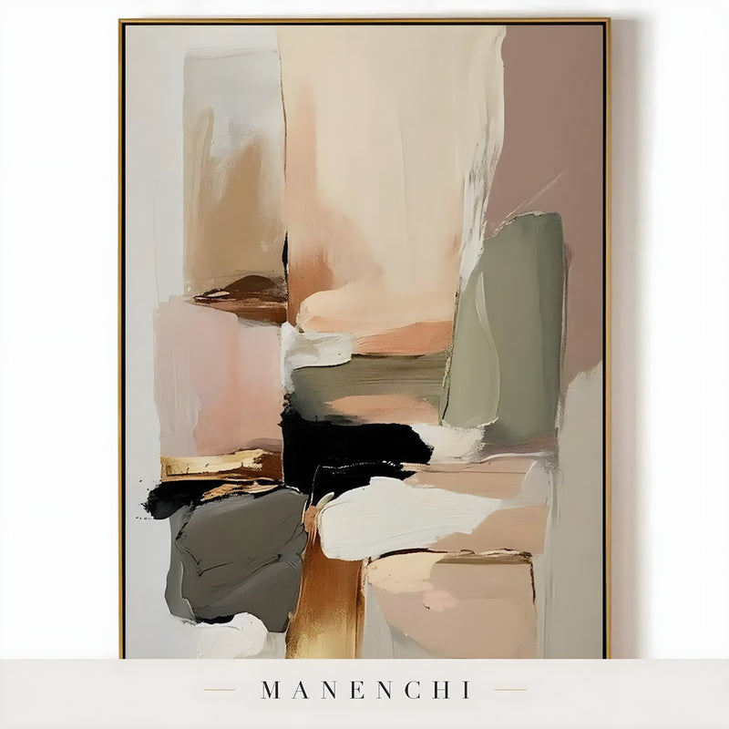 Terra Blush Strata abstract painting displayed in isolated framed wall art