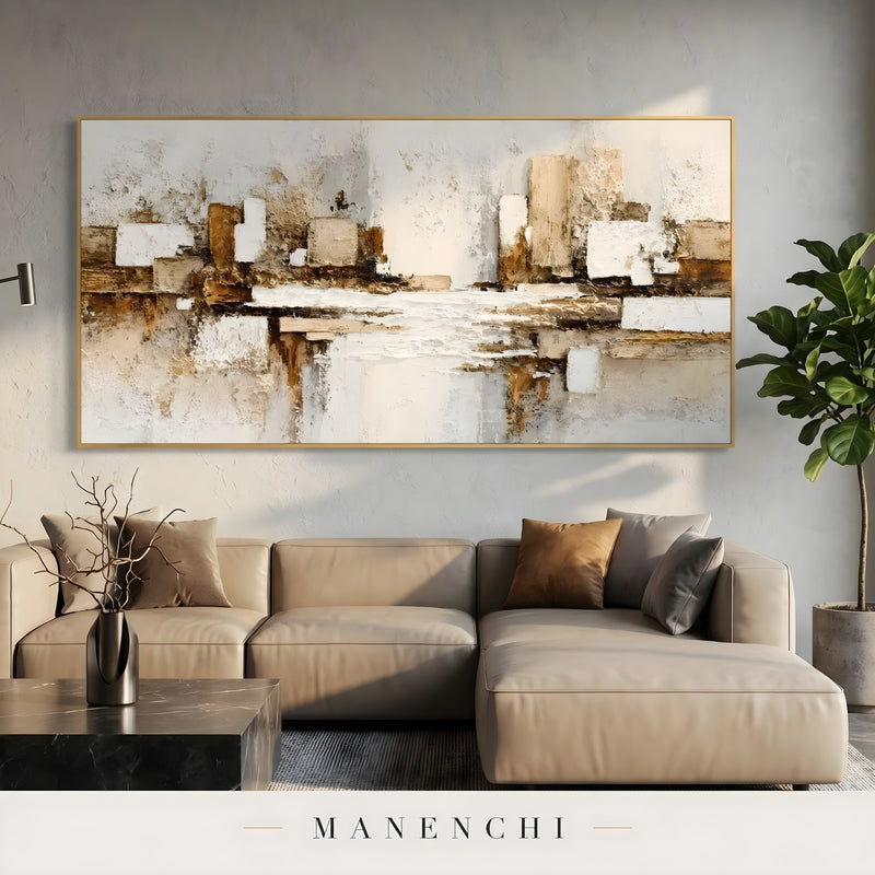 Terra Tectonic Assemblage abstract painting displayed in living room sofa