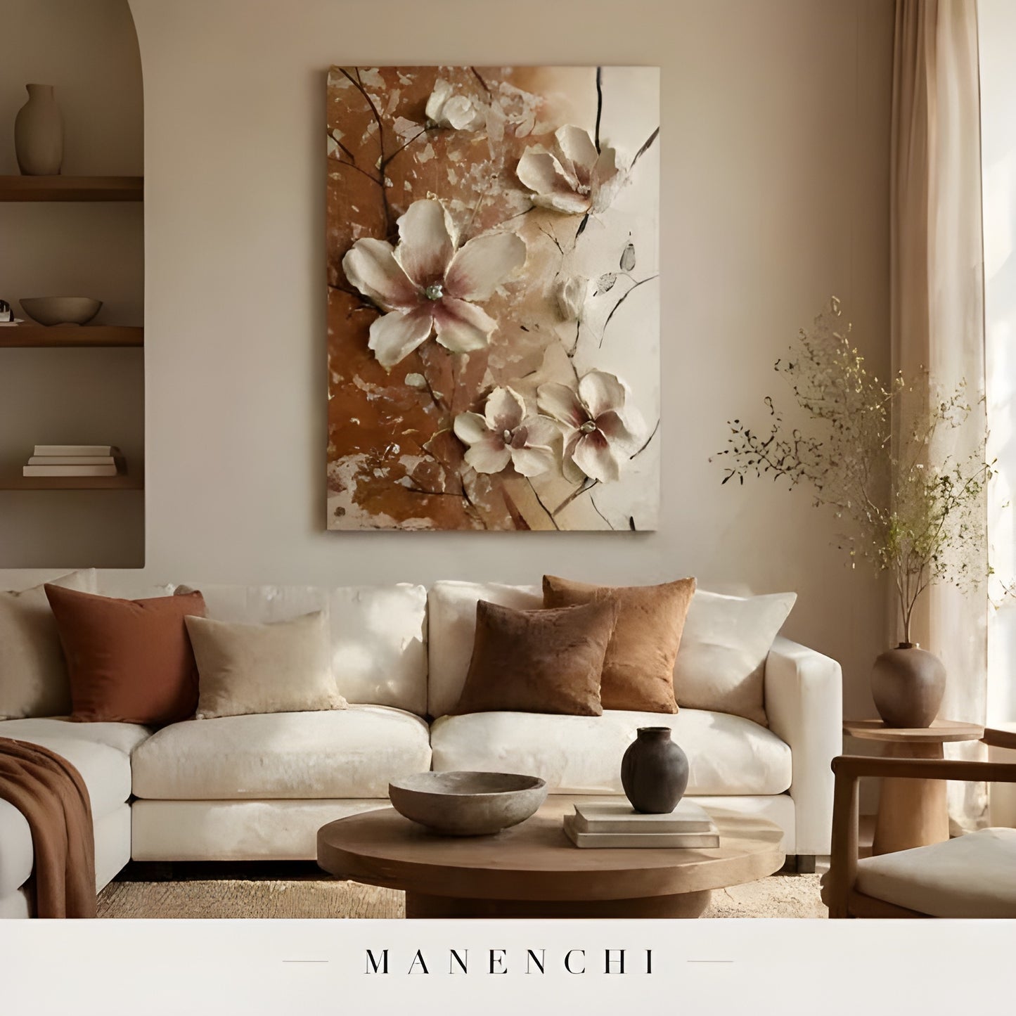 Terracotta Bloom Soliloquy - original hand-painted abstract painting by Manenchi