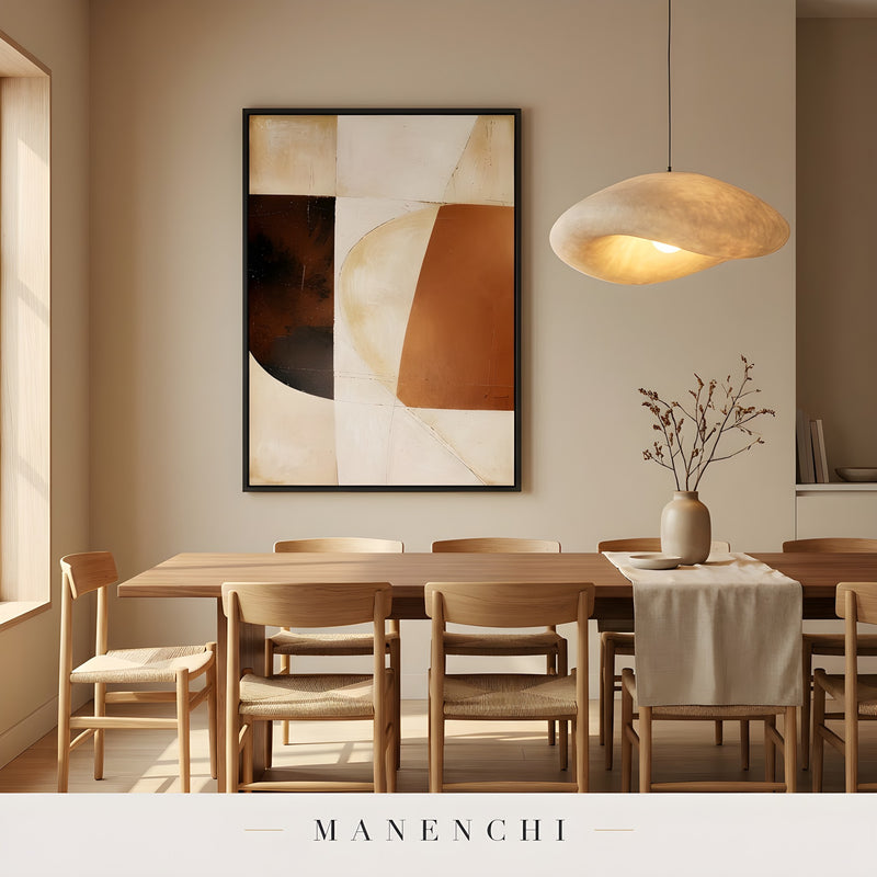 Terracotta Geometric Equilibrium abstract painting displayed in dining room