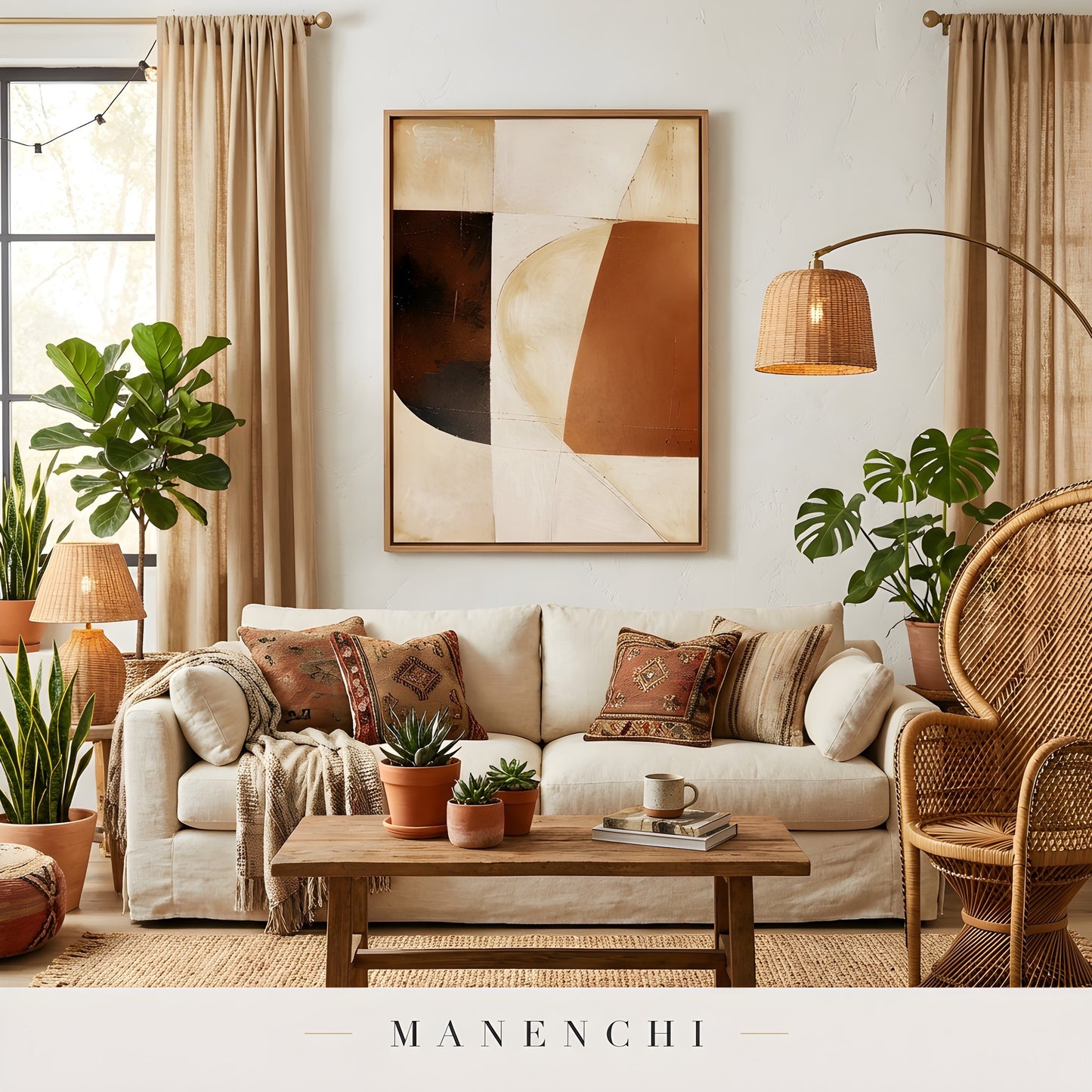 Terracotta Geometric Equilibrium abstract painting displayed in living room