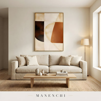 Terracotta Geometric Equilibrium - original hand-painted abstract painting by Manenchi