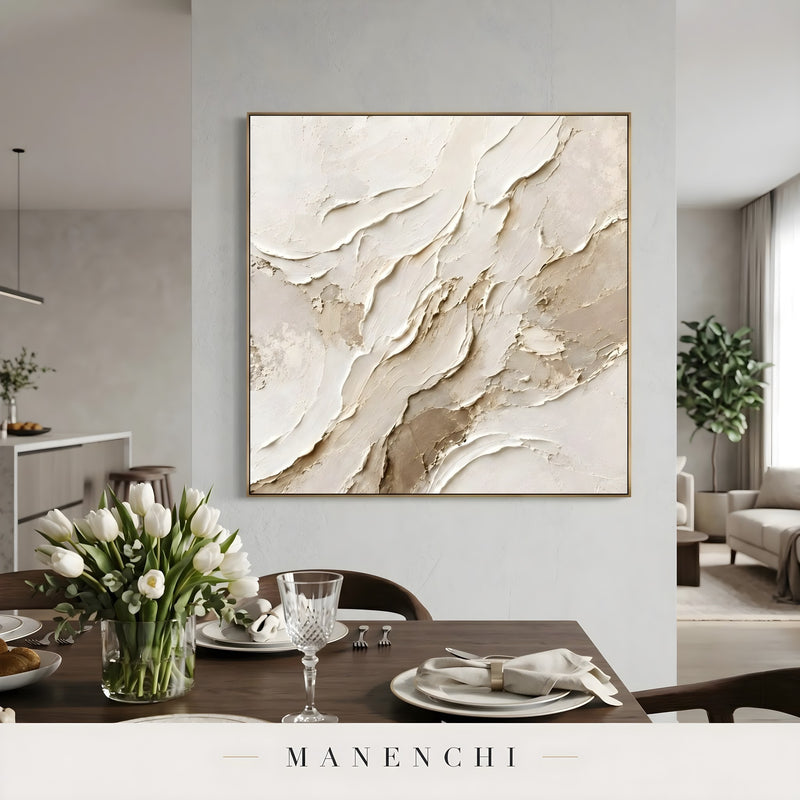 Terraform Crest abstract painting displayed in dining room setting