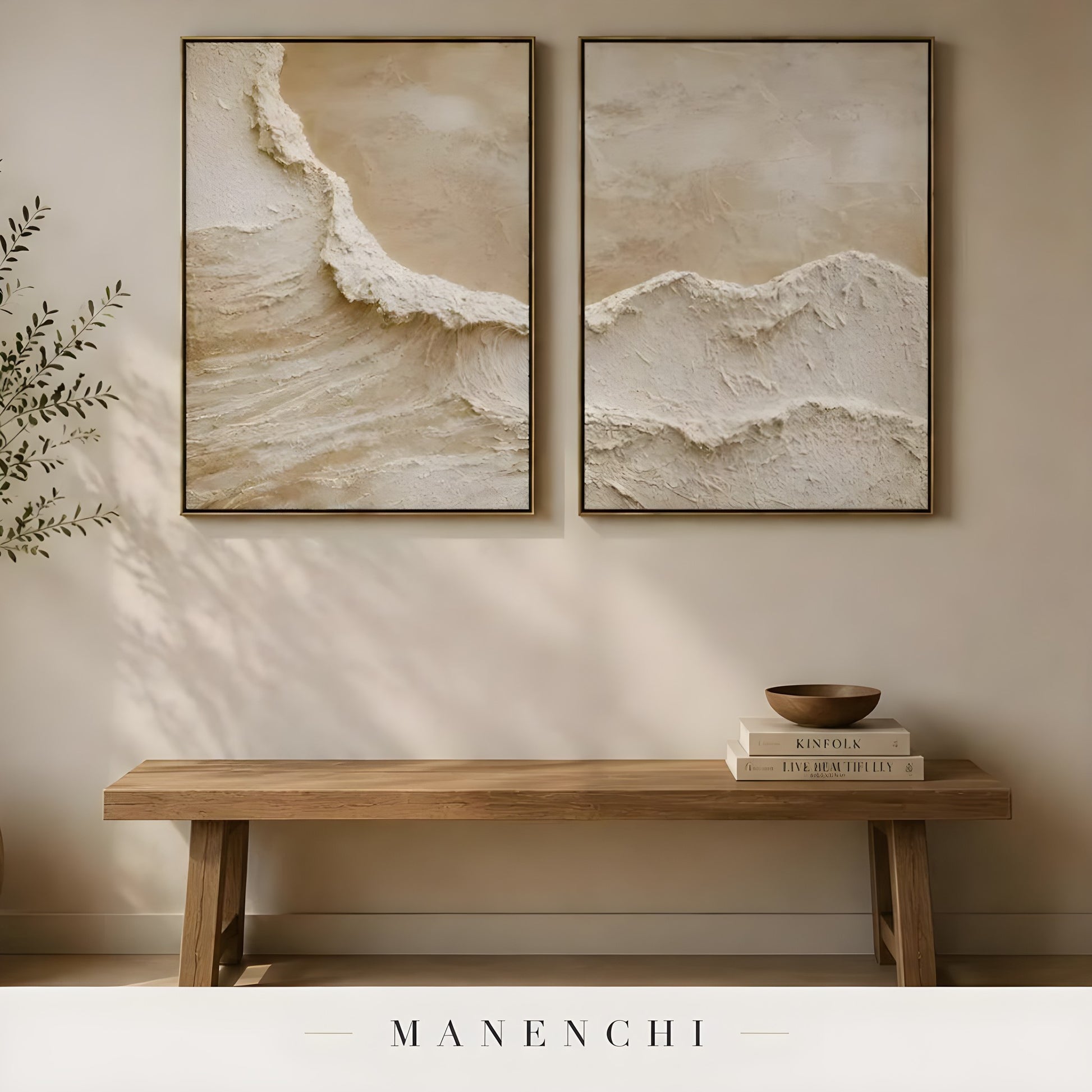 Textural Dune Triptych - original hand-painted abstract painting by Manenchi