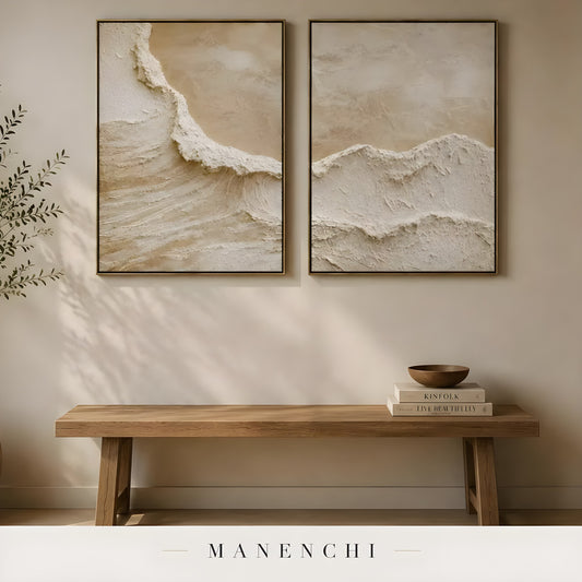 Textural Dune Triptych - original hand-painted abstract painting by Manenchi