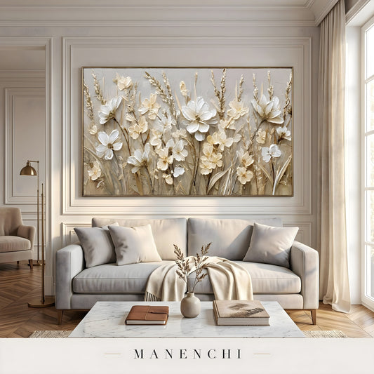 Textural Ivory Flora - original hand-painted abstract painting by Manenchi