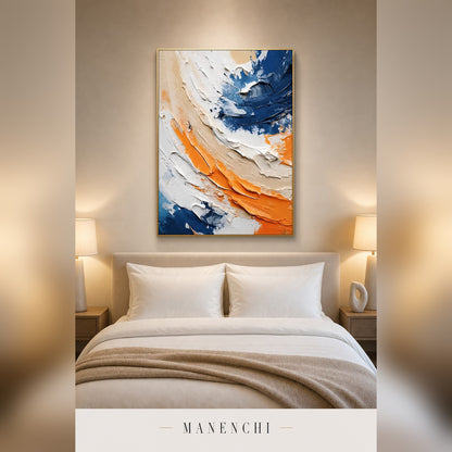 Textural Tidal Wave abstract painting displayed in a modern bedroom