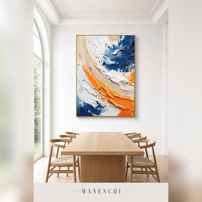 Textural Tidal Wave abstract painting displayed in a dining room