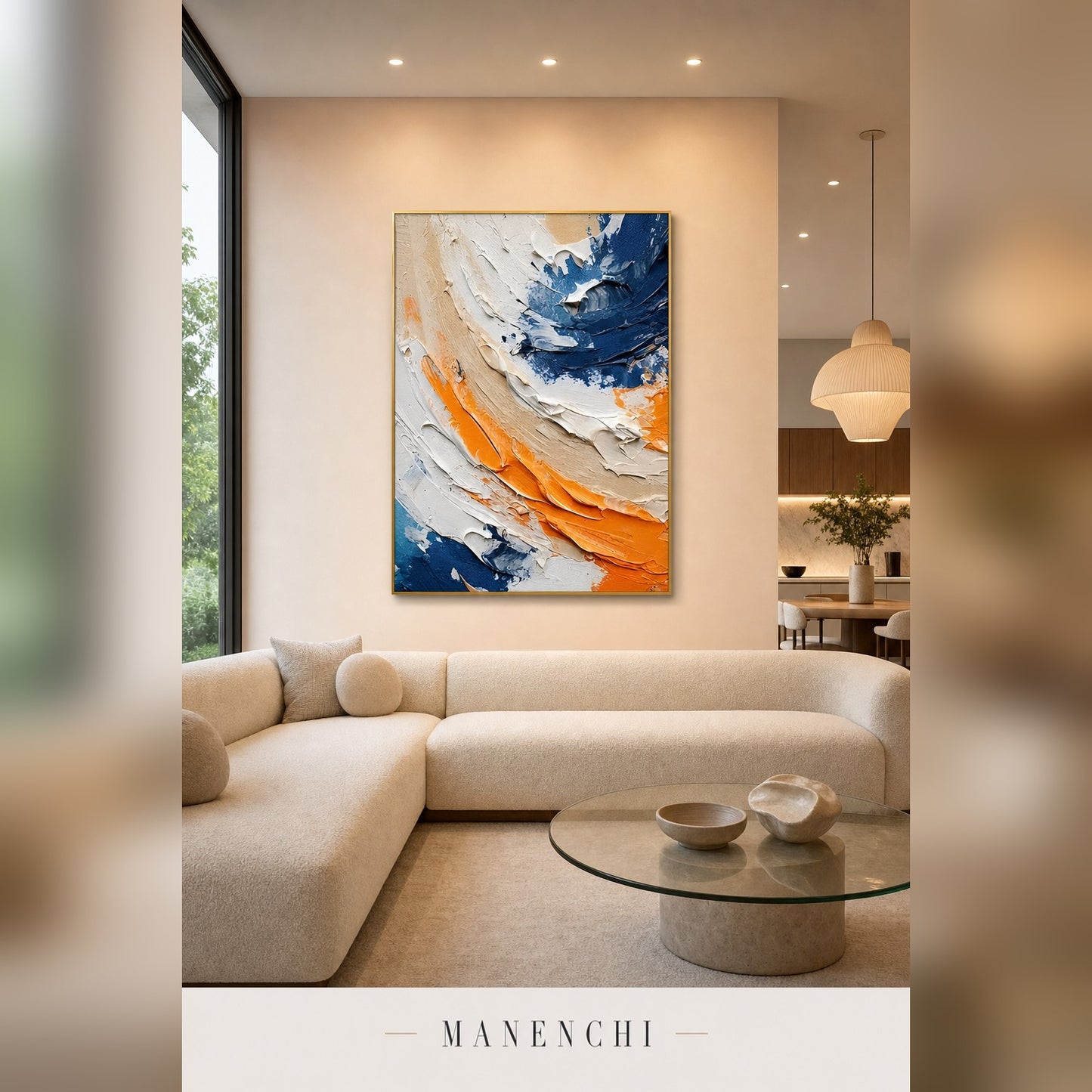Textural Tidal Wave abstract painting displayed in a modern living room