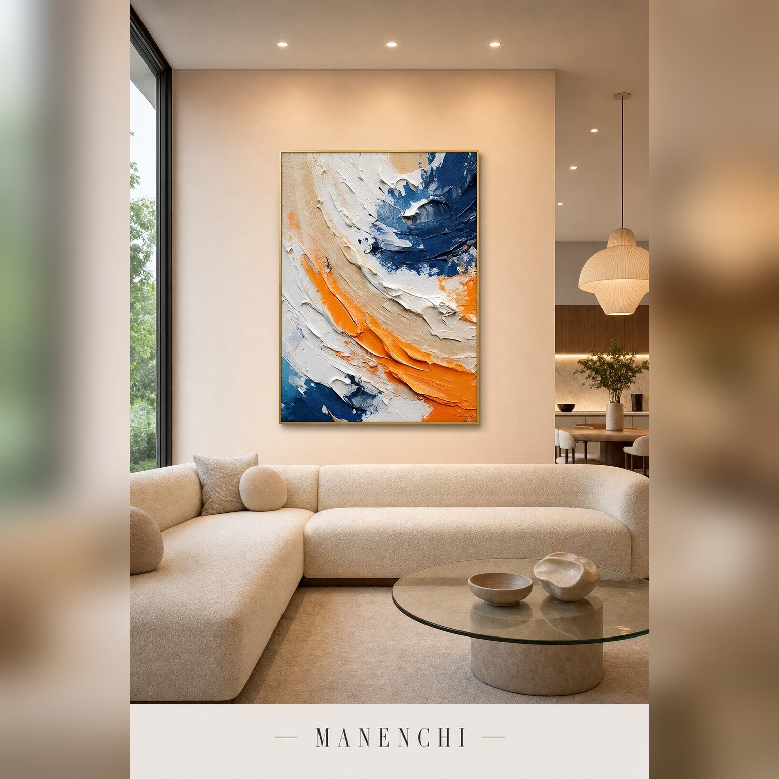 Textural Tidal Wave abstract painting displayed in a modern living room
