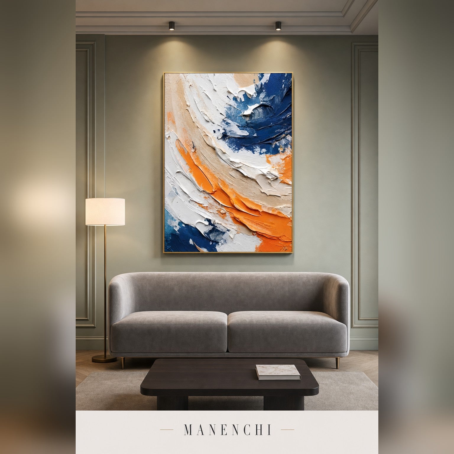 Textural Tidal Wave abstract painting displayed in a modern living room