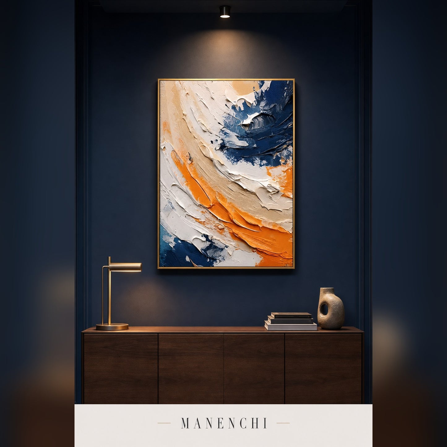 Textural Tidal Wave abstract painting displayed in a study