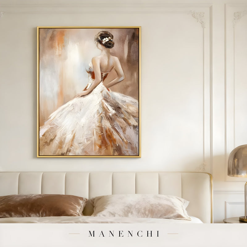 Timeless Bridal Reverie portrait displayed in elegant master bedroom art
