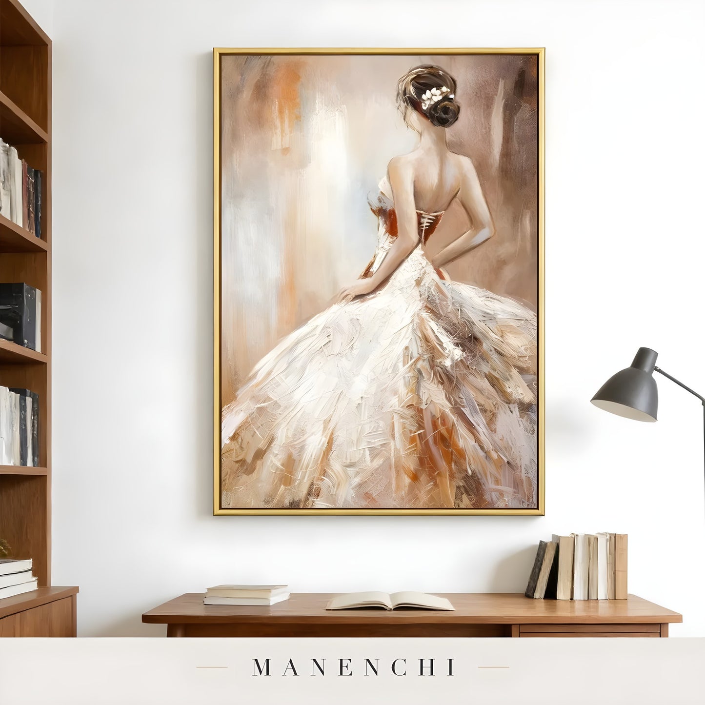 Timeless Bridal Reverie portrait displayed in home office decor style