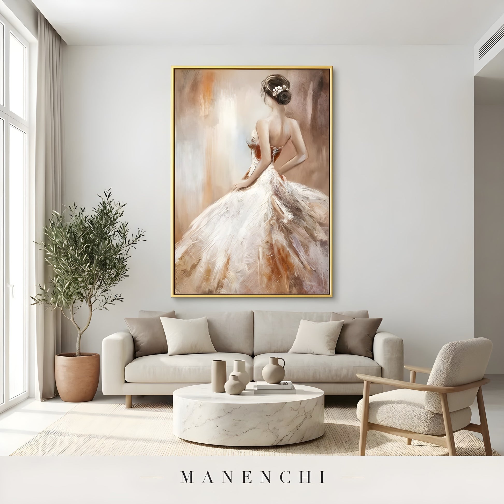 Timeless Bridal Reverie portrait displayed in modern living room display