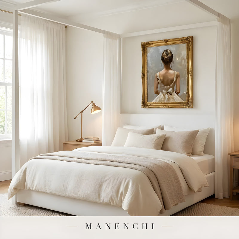 Timeless Gown Reverie portrait displayed in gold frame bedroom decor