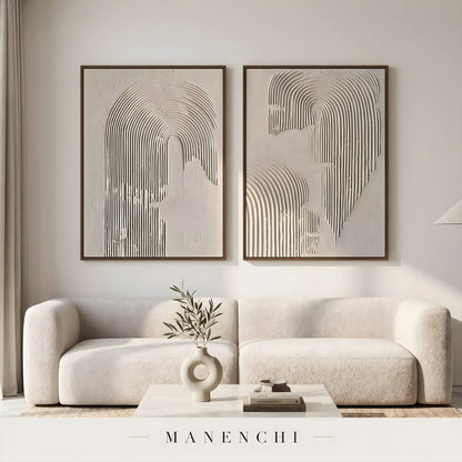 Tonal Relief Arch abstract painting displayed in living room sofa