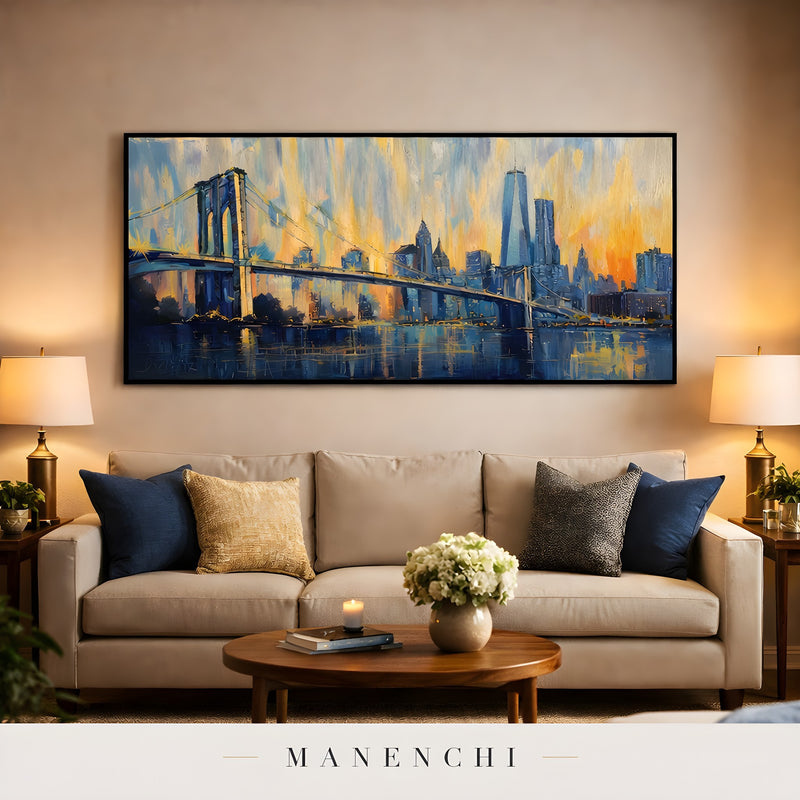 Twilight City Pulse abstract painting displayed in living room