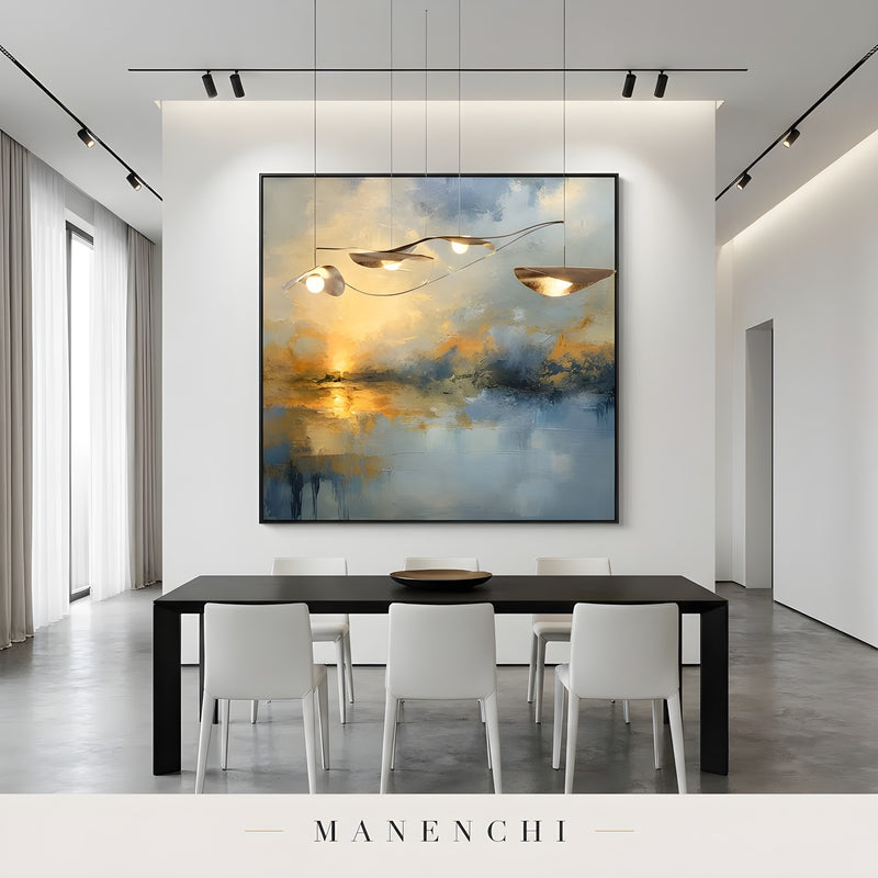 Twilight Solace Radiance abstract painting displayed in dining room setting