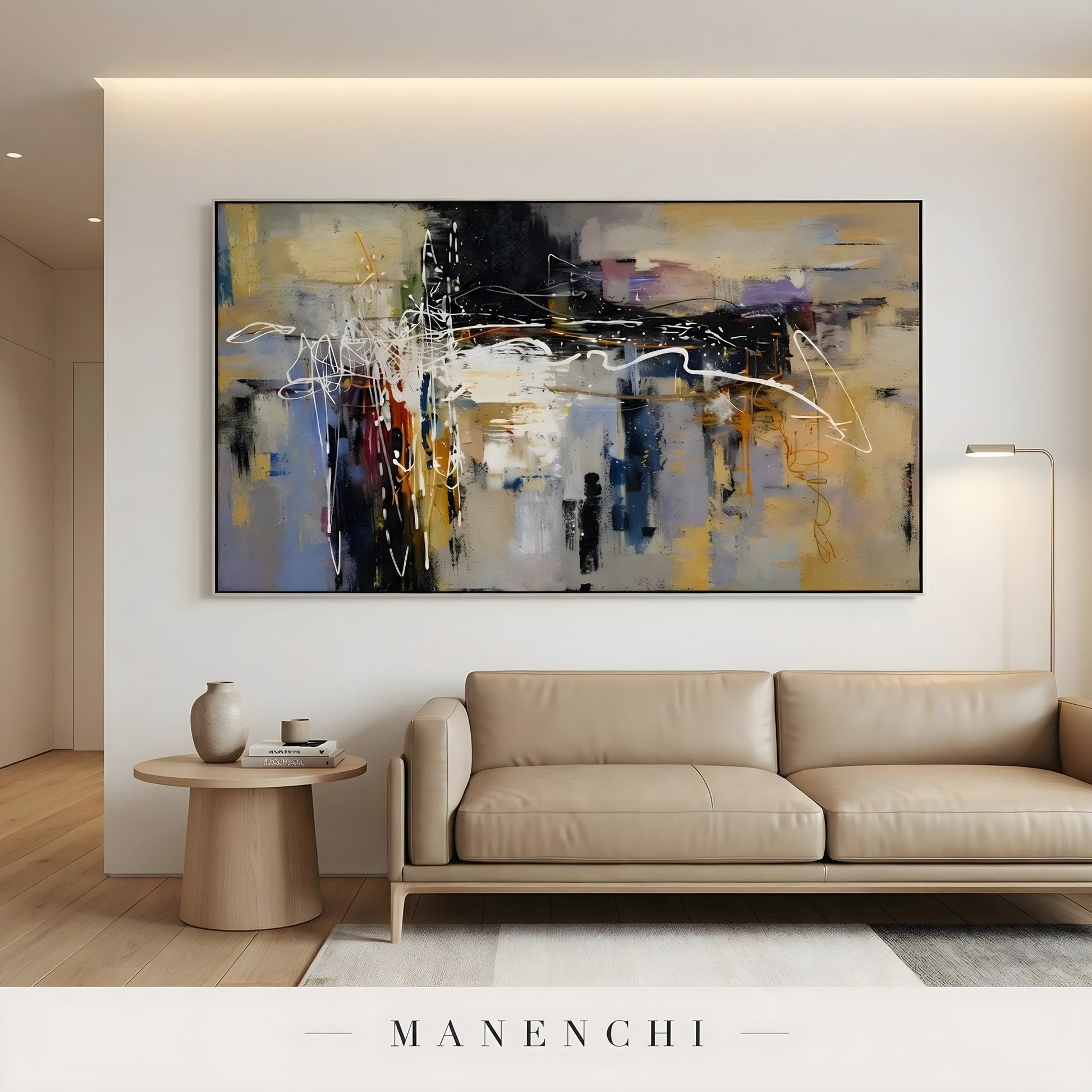 Urban Crescendo abstract painting displayed in living room sofa painting