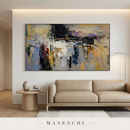 Urban Crescendo abstract painting displayed in living room sofa painting