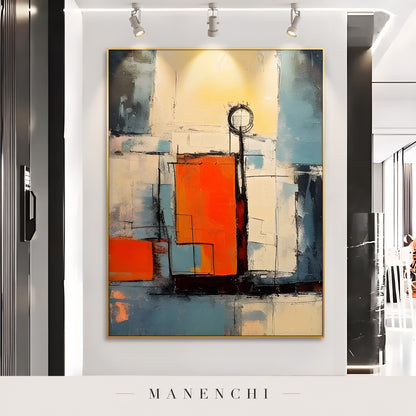 Urban Sunrise abstract painting displayed in a modern living room