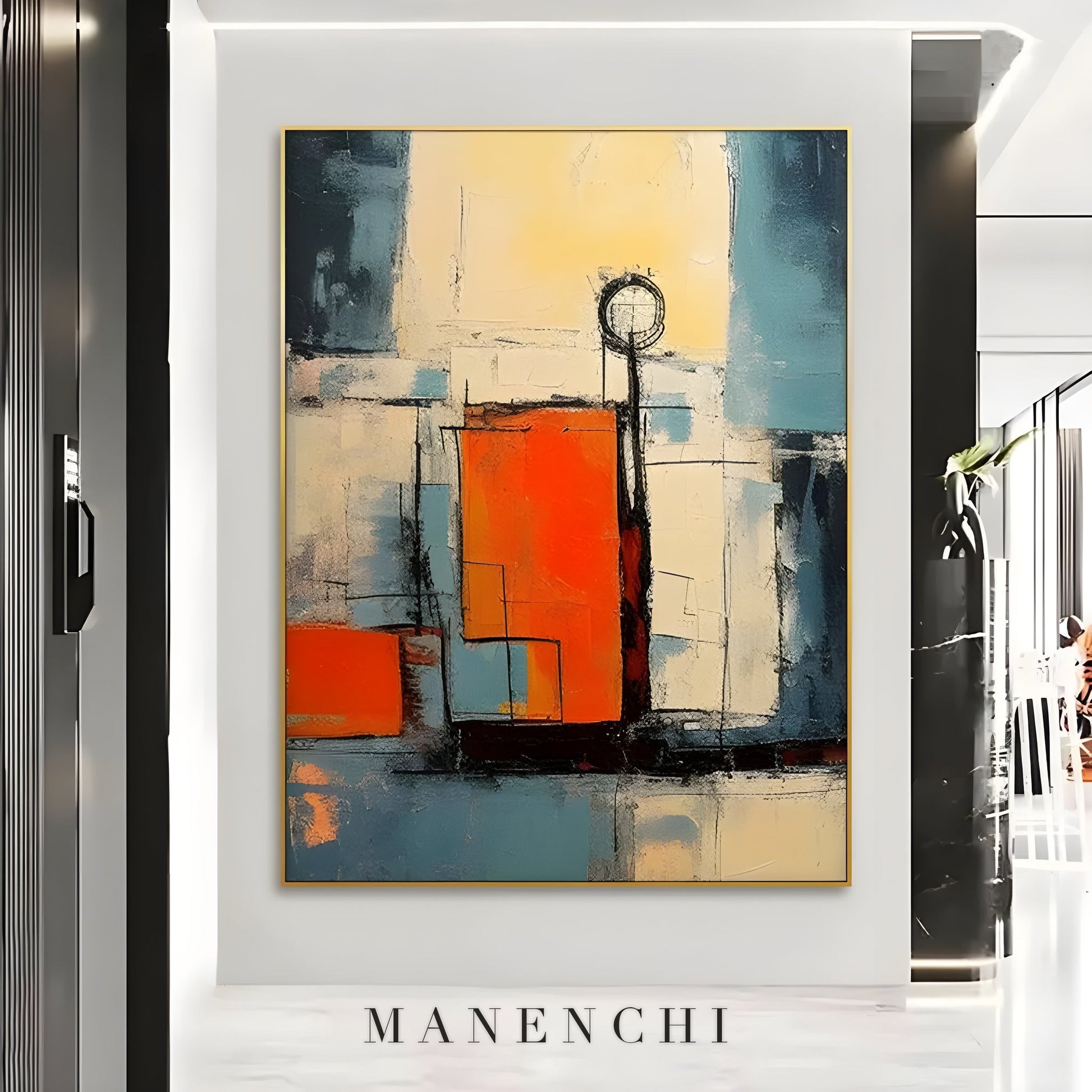 Urban Sunrise original hand-painted abstract painting by ManenchiGallery