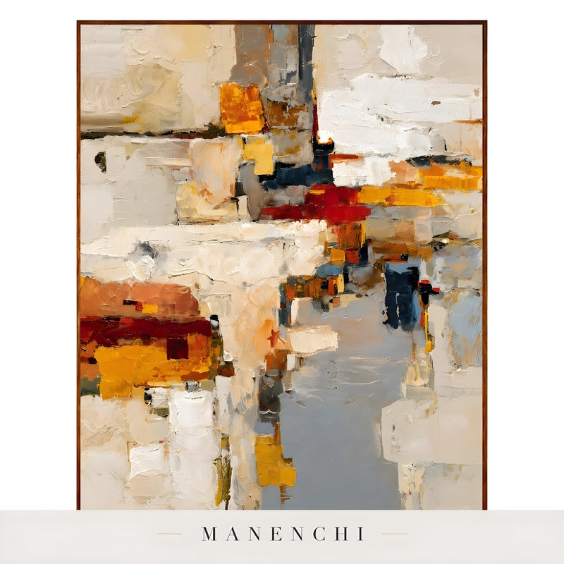 Urban Tectonic Assemblage abstract painting displayed in vertical framed painting view