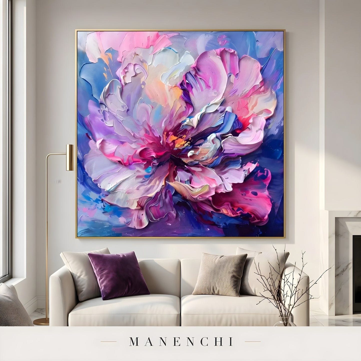Velvet Nocturnal Bloom abstract painting displayed in living room display