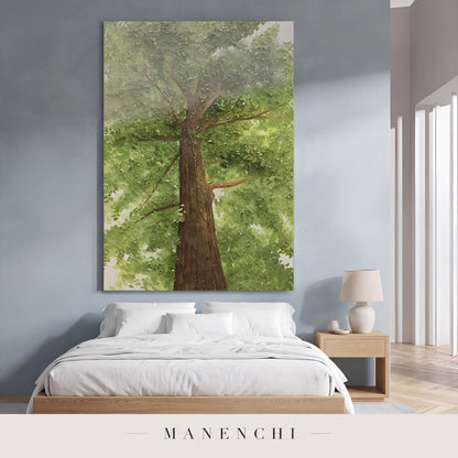 Verdant Ascent abstract painting displayed in a modern bedroom