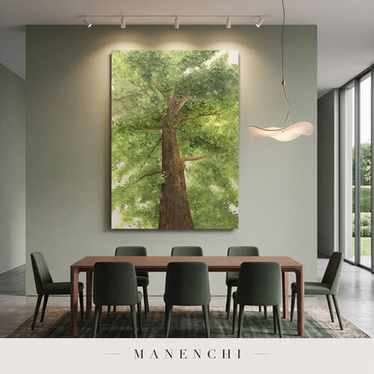 Verdant Ascent abstract painting displayed in a dining room