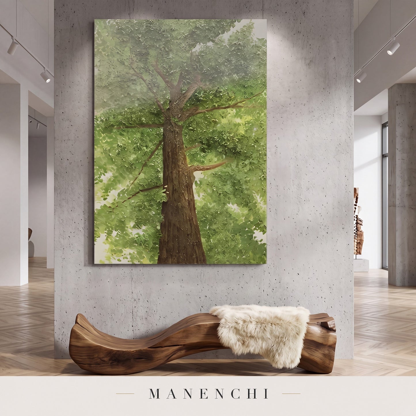 Verdant Ascent abstract painting displayed in a gallery setting