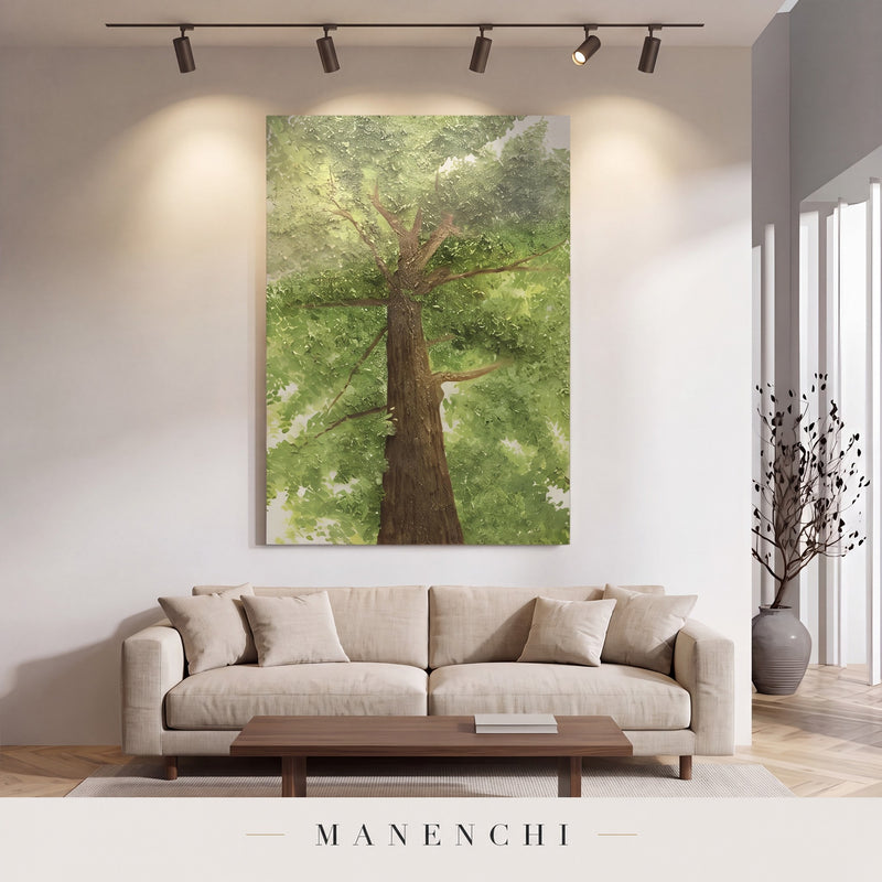 Verdant Ascent abstract painting displayed in a modern living room