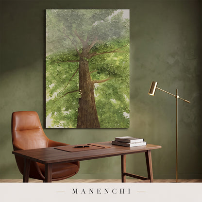 Verdant Ascent abstract painting displayed in a study